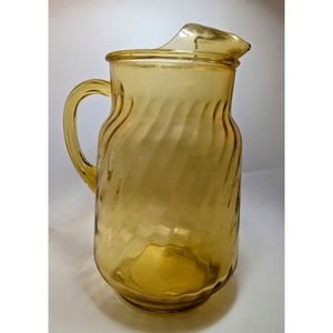Vintage Bartlett Collins Honey Amber Pitcher Ice Lip Indiana Glass Wheat